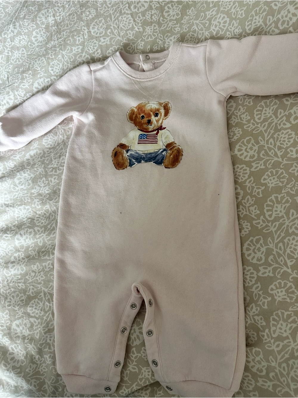 Baby Pink Bear Appliqué One-Piece Romper
